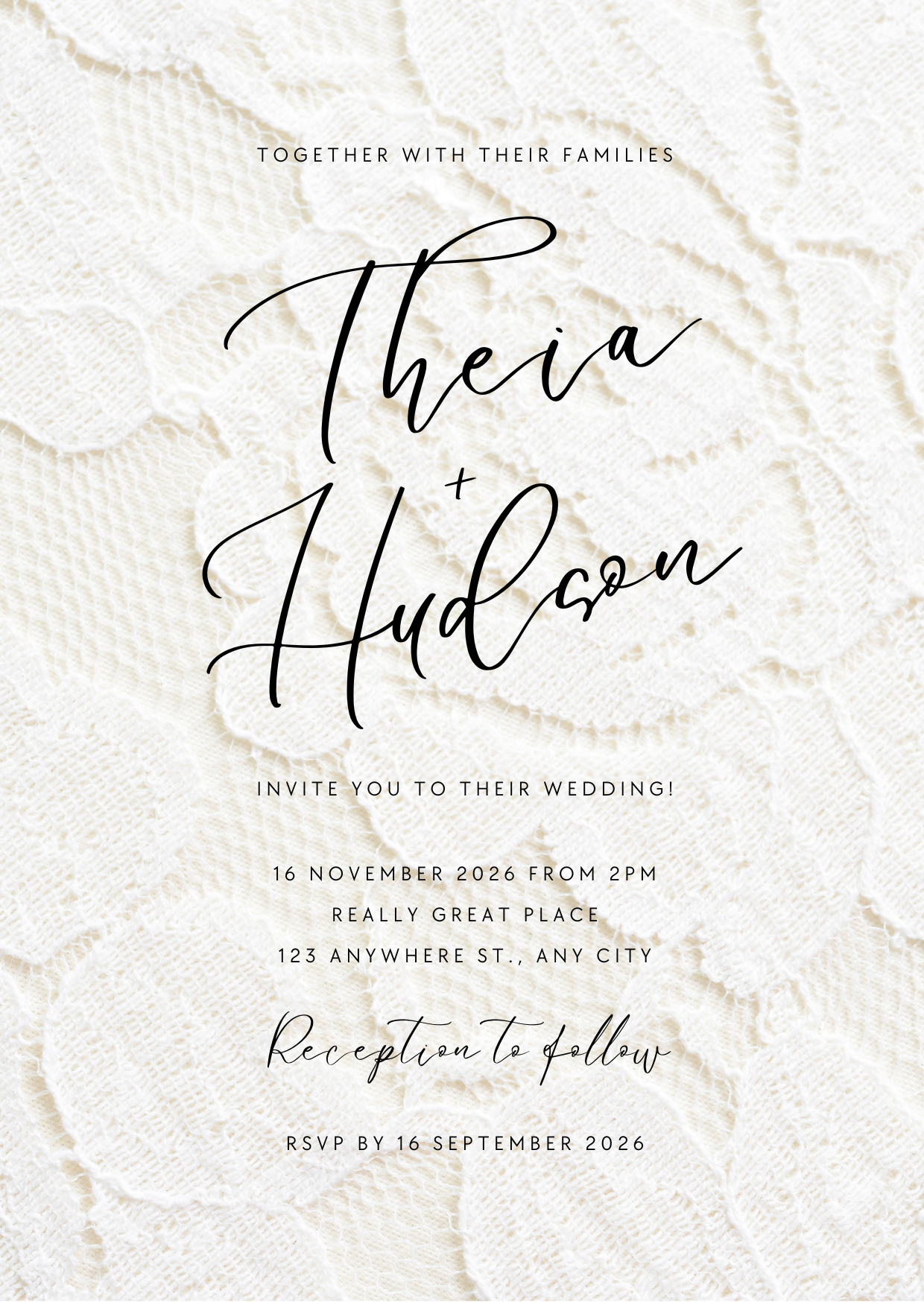 Wedding Invitation — Editable Canva Template | Lace