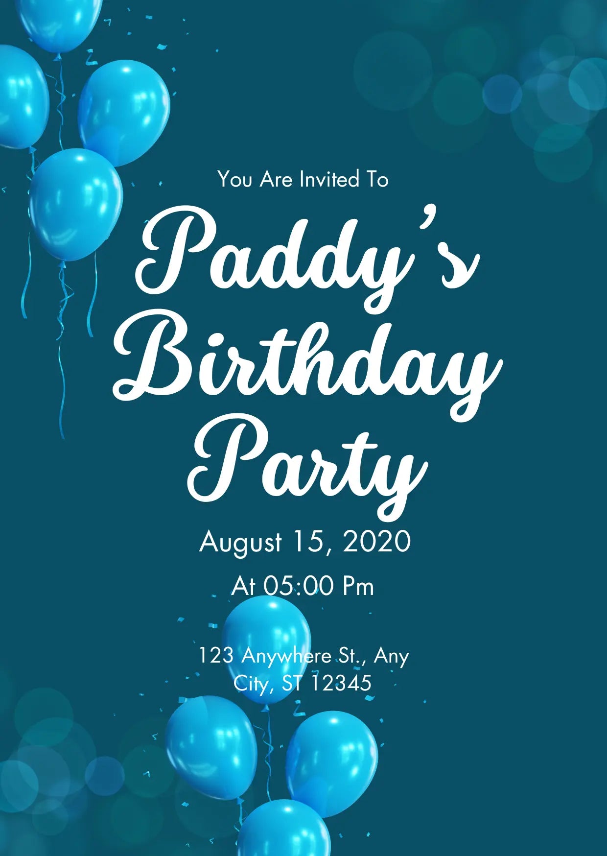 Teal Balloon Birthday Party Invitation | Editable Canva Template | Printable Digital Download