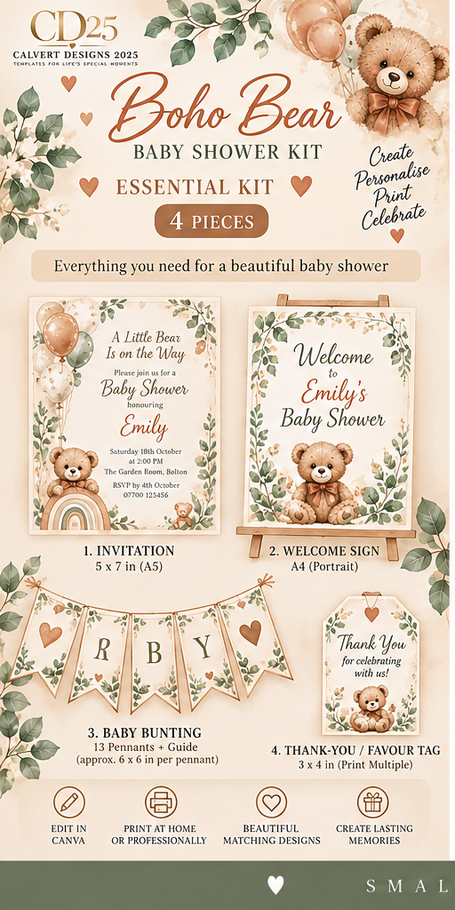 Boho Bear Baby Shower Celebration Kit — Essential (4-Piece)