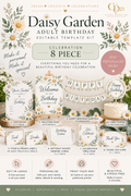 Daisy Garden adult birthday 8-piece editable celebration kit