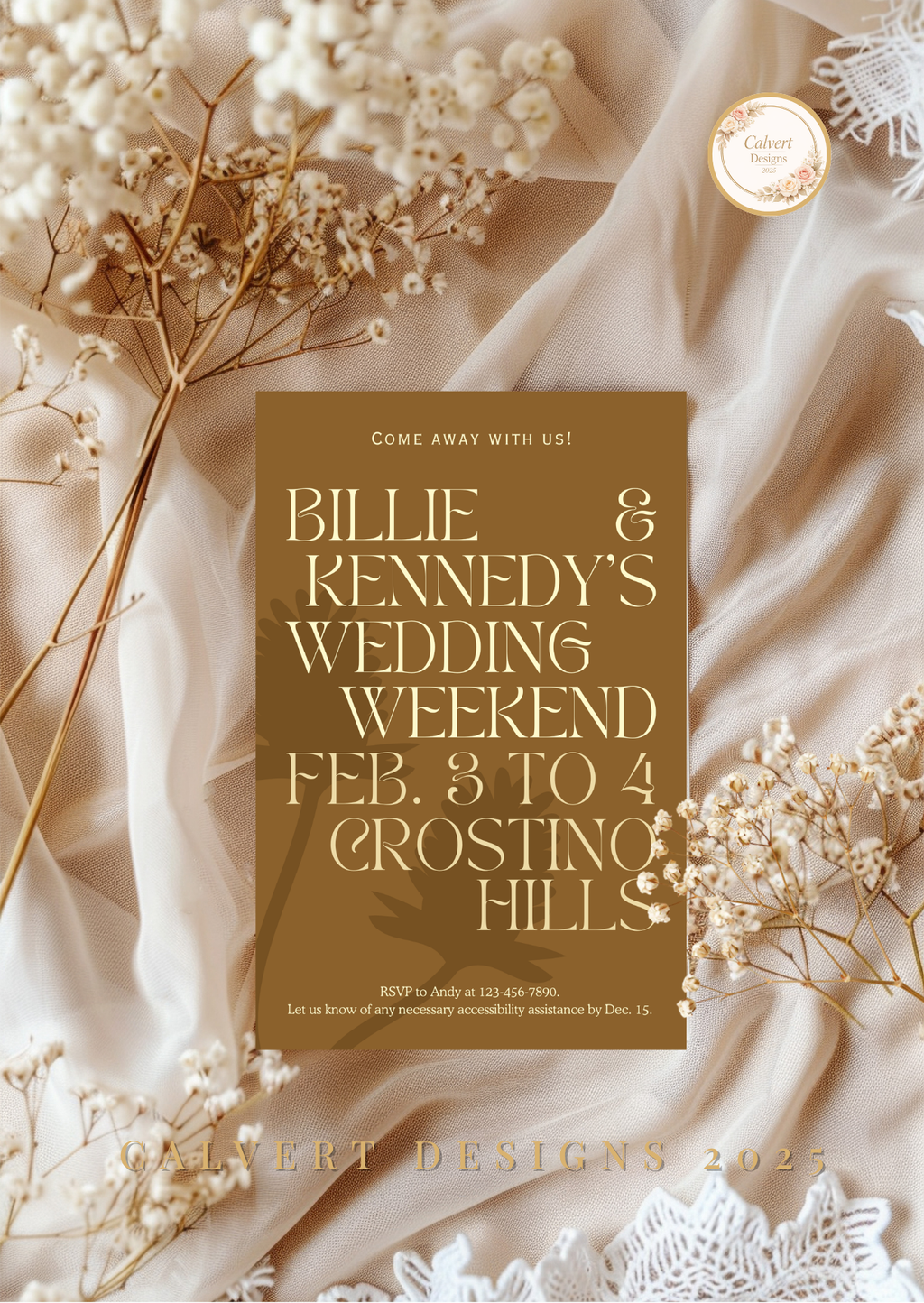 Wedding Invitation — Editable Canva Template | Golden Botanical