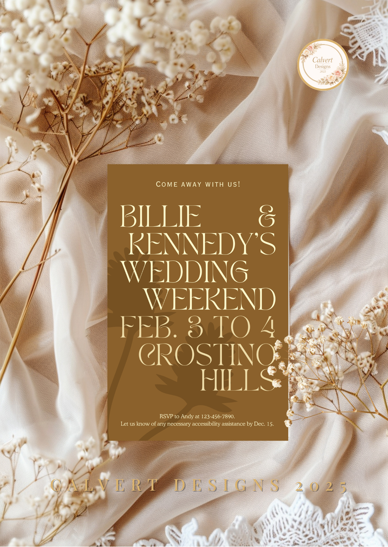 Wedding Invitation — Editable Canva Template | Golden Botanical