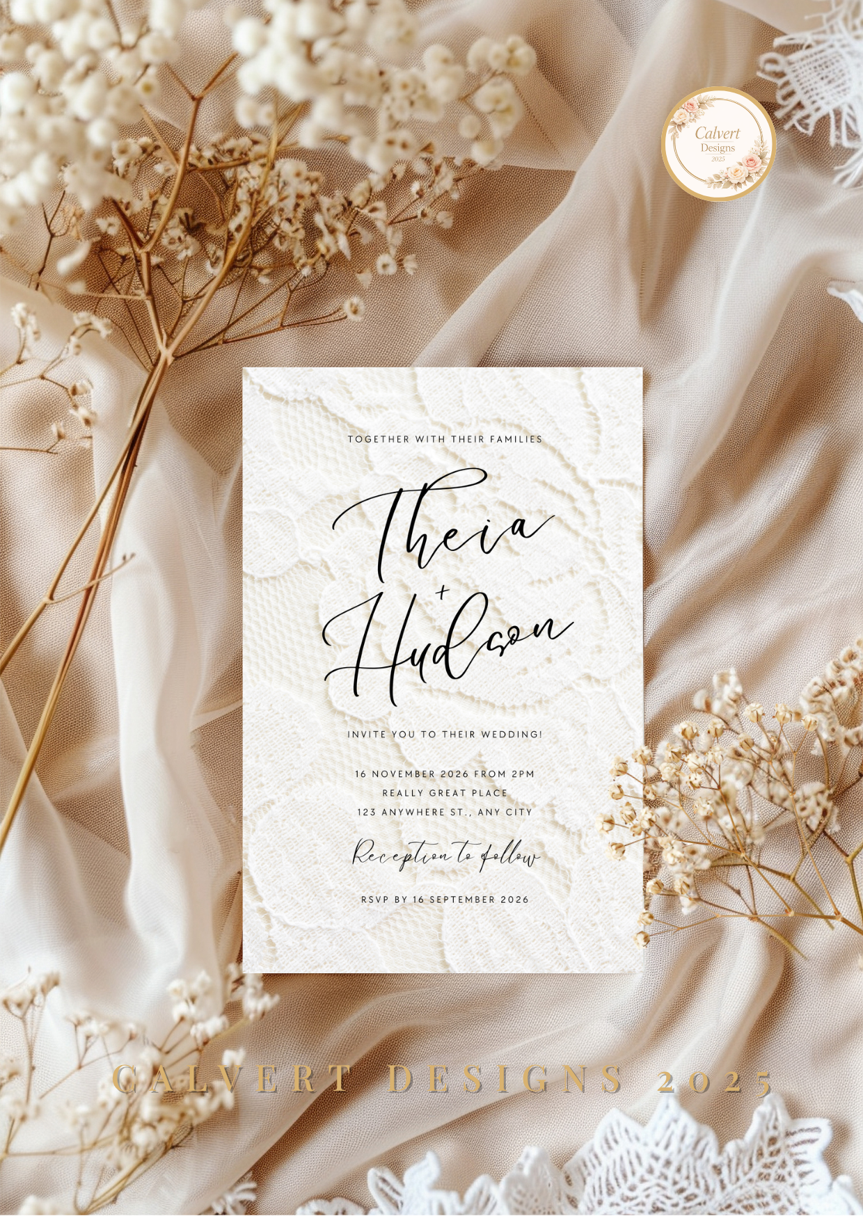 Wedding Invitation — Editable Canva Template | Lace