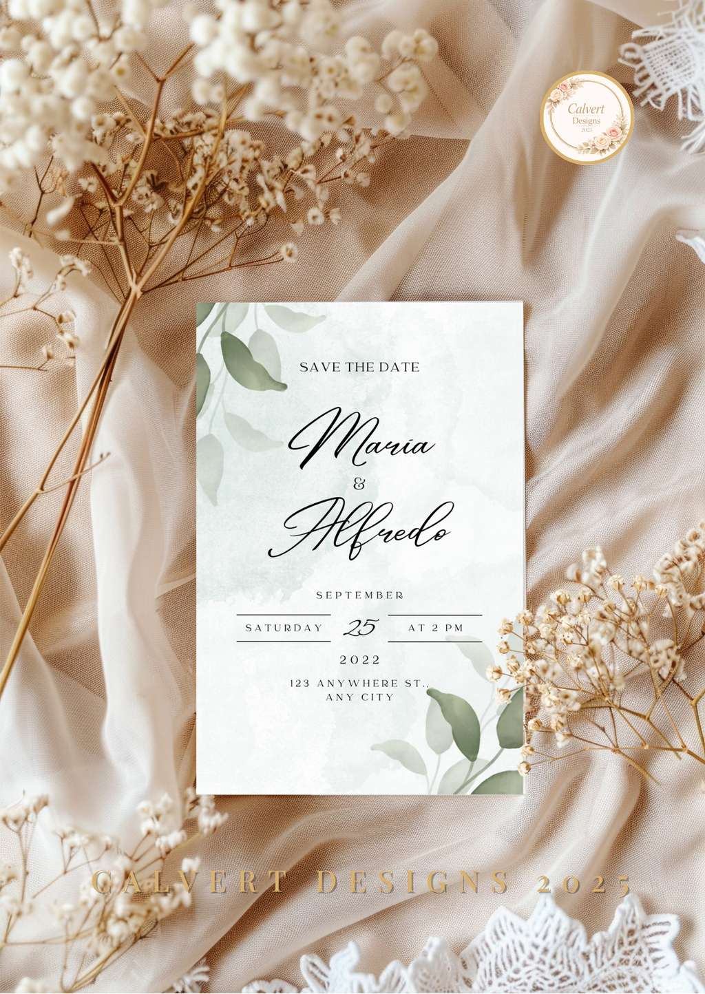 Wedding Invitation — Editable Canva Template | Sage Green Botanical