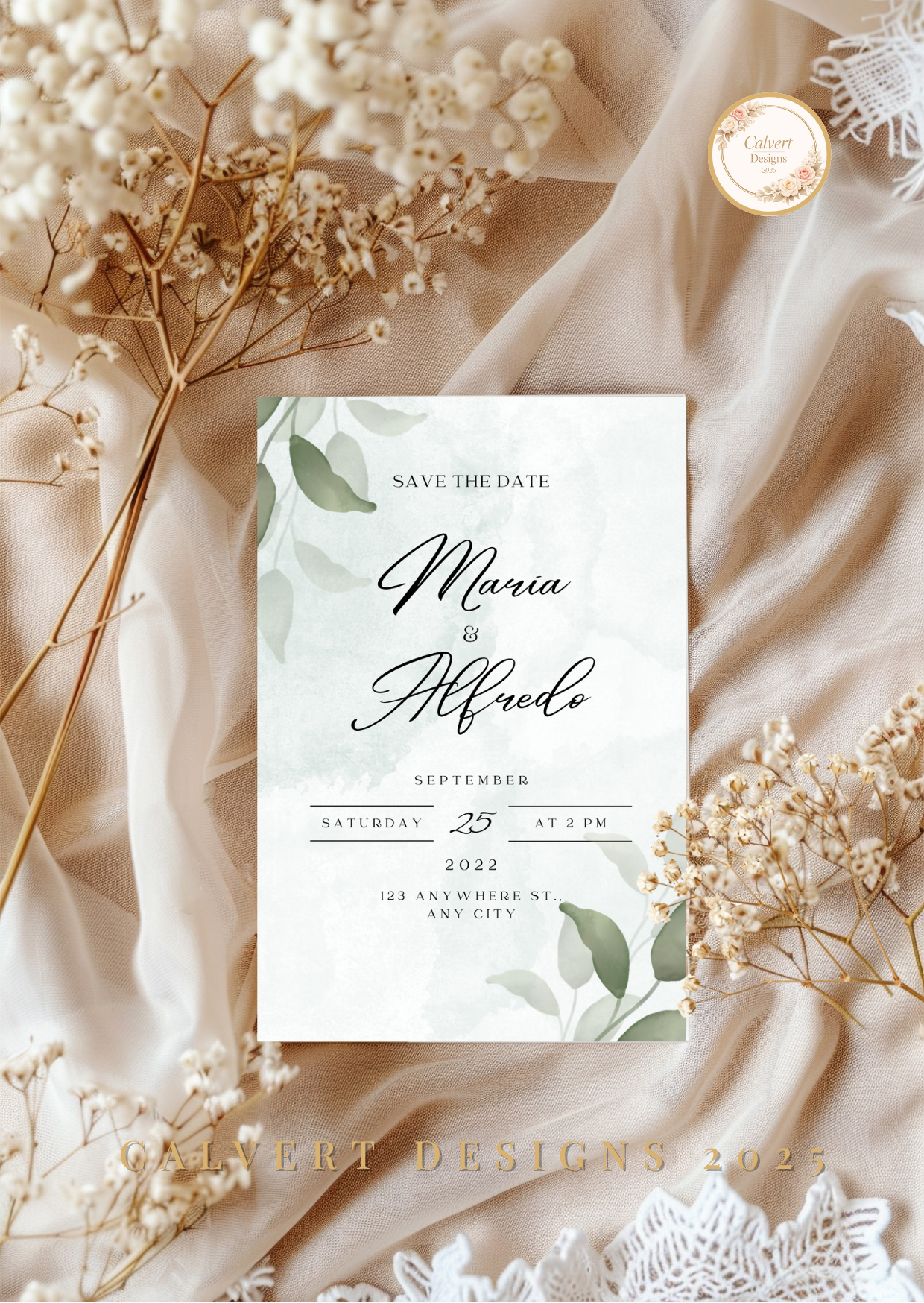 Wedding Invitation — Editable Canva Template | Sage Green Botanical