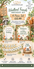 Woodland Friends birthday 4-piece editable celebration kit
